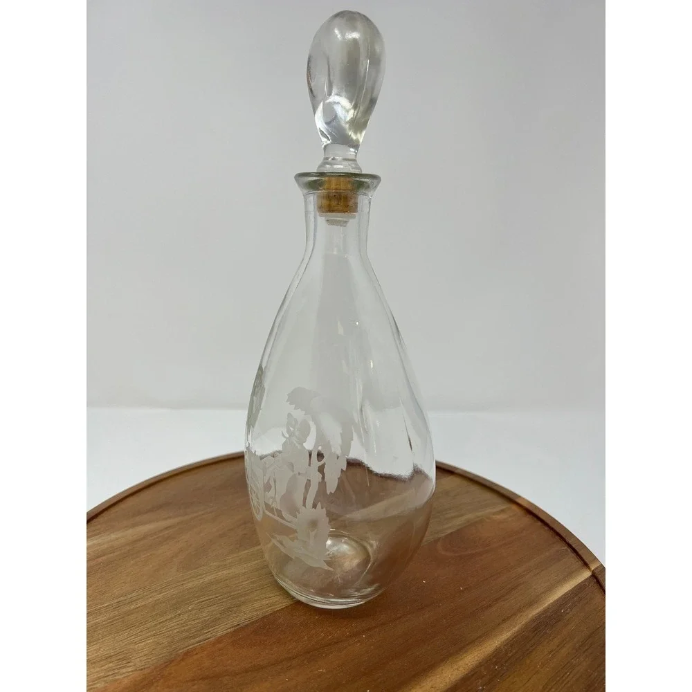 Vintage‎ Etched Glass Decanter Bottle with Stopper JW Harper Whiskey Collectible